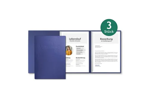 STRATAG Bewerbungsmappe in feinster Lederstruktur - 3 Stück 3-teilig mit 2 Klemmschienen (Set, 3-St., mit hochwertiger Relief-Prägung BEWERBUNG), direkt vom Hersteller STRATAG - handgefertigt in Deutschland