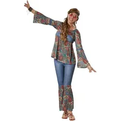 tectake® Frauenkostüm Hippie Girl Harmony - Kostüm für Fasching, authentischer Retro-Look mit Boho-Chic für den Spirit der 70er Jahre.