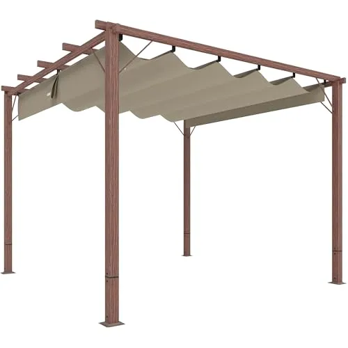 Outsunny 3x3m Garten Pavillon mit verstellbarem Dach - Robuster Pavillon aus Aluminium mit einziehbarem Dach und UV-Schutz 30+. Ideal für Gartenpartys und entspannte Stunden im Freien.
