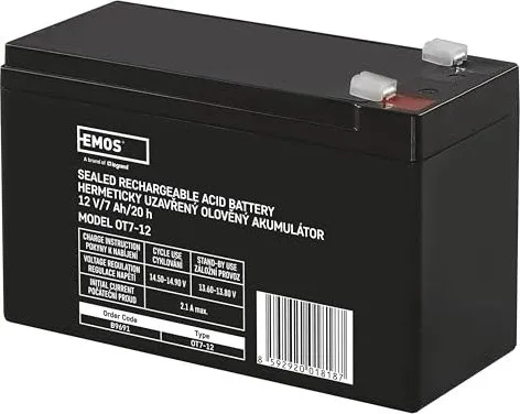 EMOS Wartungsfreier Bleiakku 12V, 7 Ah - Akkus für Gefahrmeldeanlagen und USV-Systeme, ausgestattet mit AGM-Technologie für zuverlässige, wartungsfreie Energieversorgung und lange Lebensdauer von bis zu 5 Jahren.