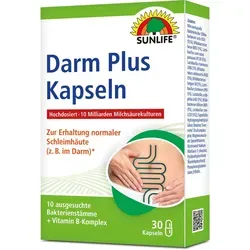 SUNLIFE® Darm Plus Kapseln – 10 Milliarden aktive Bakterien für optimale Darmgesundheit - Nahrungsergänzungsmittel mit 10 Milliarden mikroverkapselten Milchsäurebakterien pro Kapsel, unterstützt die Darmflora und fördert ein starkes Immunsystem für mehr Wohlbefinden.