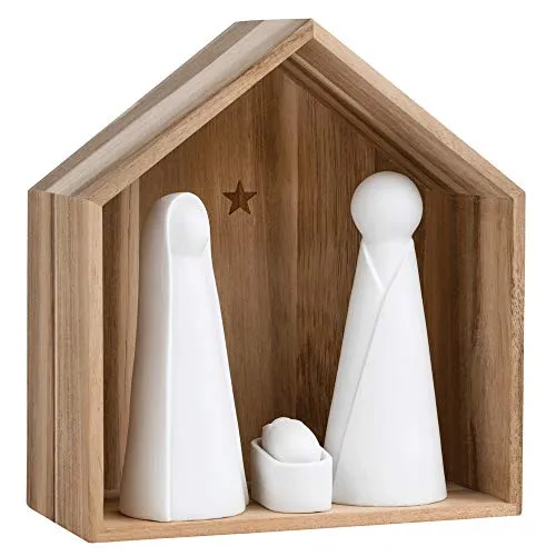 Räder Krippe 90042 - Weihnachtskrippe aus Porzellan und Akazienholz, mit liebevollen Figuren von Maria, Joseph und Jesus. Schafft eine besinnliche Weihnachtsstimmung in jedem Zuhause.