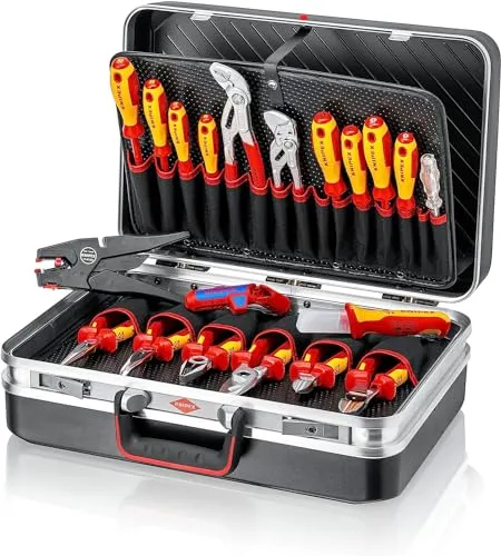 Knipex Werkzeugkoffer Vision 24 Elektro 20-teilig - Werkzeugkoffer für Elektriker, VDE zertifiziert und bestückt mit 20 hochwertigen Werkzeugen. Robustes ABS-Material und ergonomischer Tragegriff bieten höchste Stabilität und Komfort.
