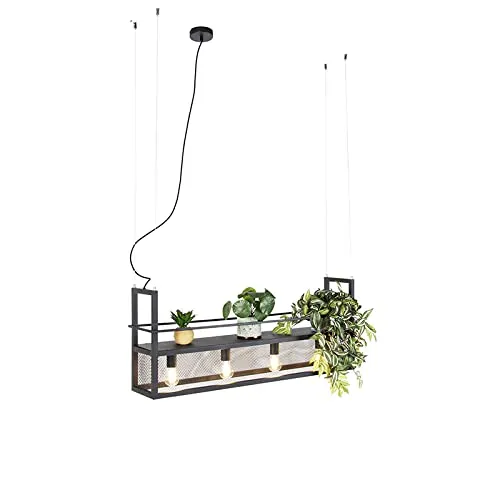 Qazqa - Industrie I Vintage I Industrie I Vintage I Hängelampe I Pendellampe I Pendelleuchte schwarz mit Mesh 4-flammig - Cage Rack I Wohnzimmer I Schlafzimmer - Stahl Rechteckig - LED geeignet E27