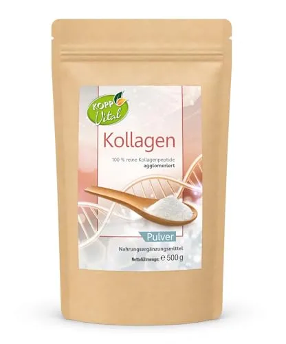 KOPP Vital® Kollagen Pulver 500g - 100% reines Kollagen für Muskeln und Knochen - Kollagen-Präparate: Hochwertiges Kollagenpeptid mit über 91% Eiweißgehalt, ideal für Smoothies und Shakes. Unterstützt die Erhaltung von Muskelmasse und Knochen, ohne Zusatzstoffe.