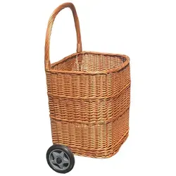 Weiden Einkaufswagen mit großen Rädern – Praktischer Transportkorb - Leichter Weidenkorb mit stabilen großen Rädern für Einkäufe oder Holz. Handgefertigt aus natürlicher Weide, ideal für den täglichen Einsatz und bringt einen Hauch von Natur in Ihr Zuhause.