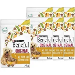 Beneful Original Hundefutter trocken mit Huhn und Süßkartoffel, 6er Pack - Hundefutter für ausgewachsene Hunde: Weiche Brocken mit wertvollen Ballaststoffen für gesunde Verdauung und glänzendes Fell. Ideal für gesunde Gelenke, 6 x 1,4kg in recycelbarer Verpackung.