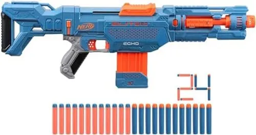 NERF Elite 2.0 Echo CS-10 Blaster – 24 Darts, motorisierter Launcher, anpassbar mit 4 Tactical Rails - Spielzeug-Schaumstoff-Blaster mit motorisiertem Launcher für schnelle Schüsse bis 27 Meter. Enthält 24 Darts und ein 10-Dart-Clip-Magazin für endlosen Spielspaß!