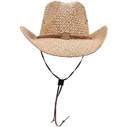Strohhut mit Kinnband hellbraun Westernhut Cowboyhut Sonnenhut Stroh Sommer Hut