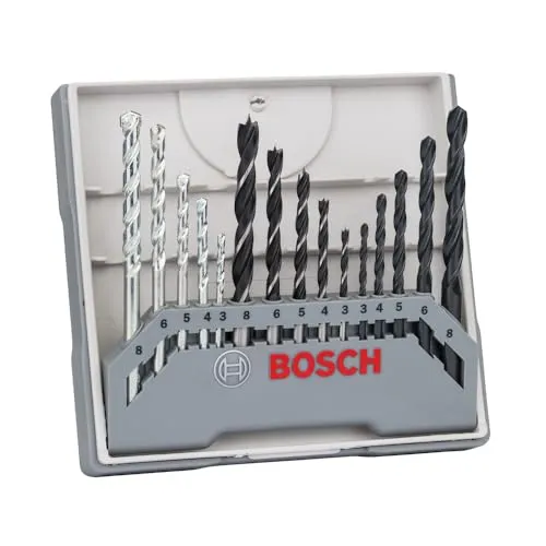 Bosch Bohrer 2607017038 Professional 15-teiliges Set - Werkzeugteil mit 15 hochwertigen Bohrern für Metall, Holz und Stein in den Durchmessern 3-8 mm, ideal für vielseitige Anwendungen in Profi-Qualität.