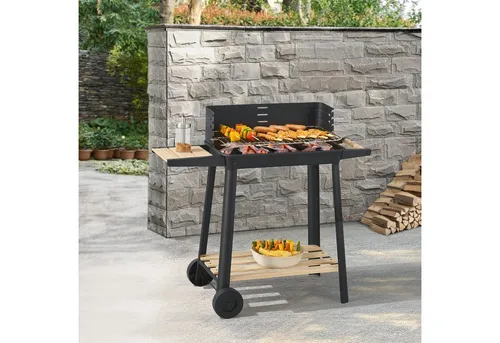 casa.pro Grillwagen Ari - Holzkohlegrill mit emailliertem Edelstahlrost, höhenverstellbar und integriertem Windschutz für perfekte BBQs