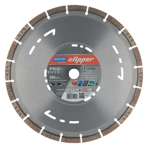 Norton Clipper Diamant Trennscheibe PRO 4X4 EXPLORER 350 mm - Diamantsägeblatt für vielseitige Anwendungen wie Beton, Naturstein und Asphalt, ideal für Profis, die höchste Präzision und Langlebigkeit benötigen.