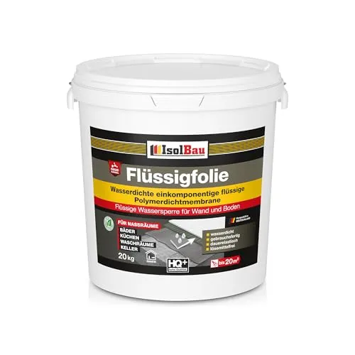 Flüssigfolie Dichtfolie 20 kg - Hochflexible Abdichtung für Bad und Küche - Dichtmaterialien: Hochflexible, lösemittelfreie Flüssigfolie, ideal für feuchte Räume, schützt vor Schimmel und verbessert das Haftvermögen von Fliesenklebern.