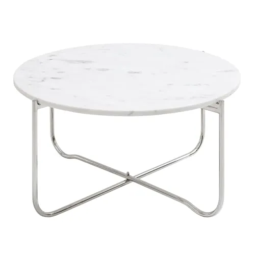 riess-ambiente Couchtisch NOBLE Ø65cm - Weiß/Silber - Eleganter Couchtisch mit abnehmbarer Marmor-Tischplatte, handmade und einzigartig in Maserung, ideal für stilvolle Wohnzimmer.