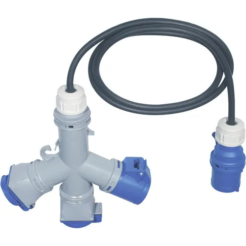 PCE CEE Stromverteiler 9532020js 230 V/AC 16A - Überspannschutz & Mehrfachstecker mit 1,5 m Kabel, 2x Schutzkontaktsteckdosen und 1x CEE-Cara-Kupplung für sichere Stromverteilung.