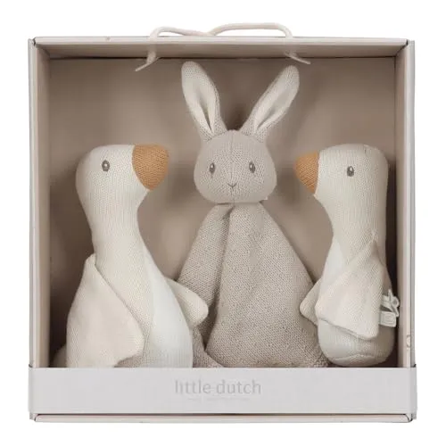 Little Dutch Geschenkset Baby 3-teilig (Schmusetuch, Greifling, Stofftier aus Strick) ideal zur Geburt beige - Newborn Naturals beige