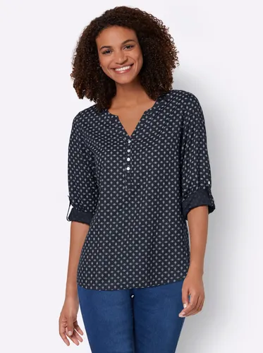 Schlupfbluse CASUAL LOOKS Damen Gr. 38 - V-Ausschnitt, marine-weiß bedruckt - Stylische Bluse aus 100% Viskose mit modernem Minimal-Dessin. Perfekt für jeden Anlass, dank kaschierender Faltenpartie und wandelbaren Ärmeln.