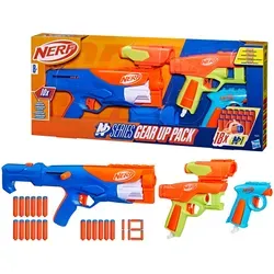 Nerf N Series Gear Up Pack - 3 Blaster & 18 N1 Darts - Gesellschaftsspiele: High-Performance Blaster mit EXTREMER TREFFGENAUIGKEIT und GESCHWINDIGKEIT für spannende Nerf-Battles. Inklusive 2 Zubehörteilen für 10 verschiedene Blaster-Kombinationen!