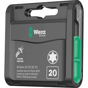 Wera Bitset Bit-Box 20 TX HF, 05057777001 - 20-teiliges Torx Set - Bit-Treiber-Schraubendreheraufsätze mit praktischer Haltefunktion für Torx-Schrauben. Ideal für Akkuschrauber, inkl. 20x Torx-Bits und transparente Bit-Box für einfache Entnahme.