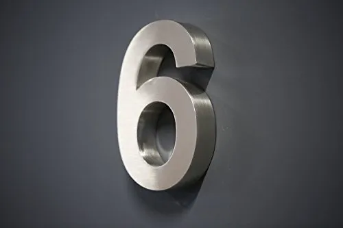 Lüllmann Hausnummer Premium Edelstahl 3D Design - Nr.6 - Moderne Hausnummer aus gebürstetem V2A Edelstahl, Höhe 20cm, Tiefe 3cm. Wetterfest und extrem stabil, wertet Ihre Immobilie nachhaltig auf.