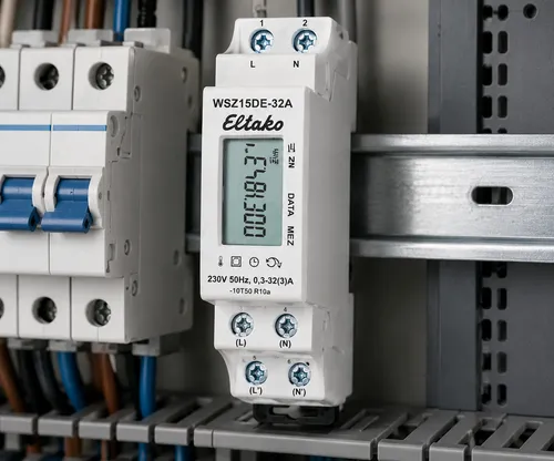Eltako Wechselstromzähler WSZ15DE 32A - Elektronischer Wechselstromzähler für präzise Verbrauchsmessung mit LCD-Anzeige, ideal für die DIN-Schienenmontage und Nennstrom von 32 A.