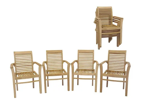 AFG Gartenstuhl 4er Set aus Teak - Stapelstühle für Innen- & Außenbereich - Stapelstuhl-Set aus hochwertigem Teakholz, ideal für Garten und Terrasse. Vollständig montiert und stapelbar für platzsparende Lagerung.