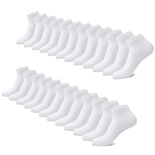 FALARY Sneaker Socken Herren Damen 12 Paar Kurze Halbsocken Baumwolle-Weiß-43-46