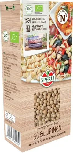 Sperli BIO Keimsprossen-Saat Süßlupinen 85023 - Sprossensamen, Ideal für ein Keimsprossen-Anzuchtset, kurze Kulturzeit und aromatisch-nussiger Geschmack