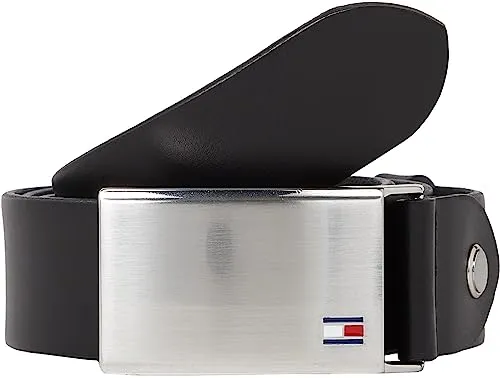 Tommy Hilfiger Herren Gürtel Plaque Belt, 3,5 cm Ledergürtel in Schwarz - Herren-Gürtel aus 100% reinem Leder, 3,5 cm breit, mit praktischer Logo-Schnalle für einfachen Größenwechsel – ideal für elegante Anlässe oder den Alltag.