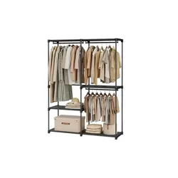 SONGMICS Kleiderständer mit 3 Hängefächern, schwarz - Kleiderständer, 138 cm hoch, ideal für platzsparende Aufbewahrung und einfache Selbstmontage. Perfekt für jeden Raum!