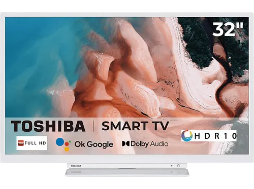 Toshiba 32LK3C64DAA/2 LED-Fernseher 32 Zoll - Smart-TV in Weiß - Fernseher mit 80 cm (32 Zoll) Full HD, Triple-Tuner und Smart-Funktionen wie Netflix und Amazon Prime. Genießen Sie brillante Bilder und Sprachsteuerung mit Alexa und Google Assistant.