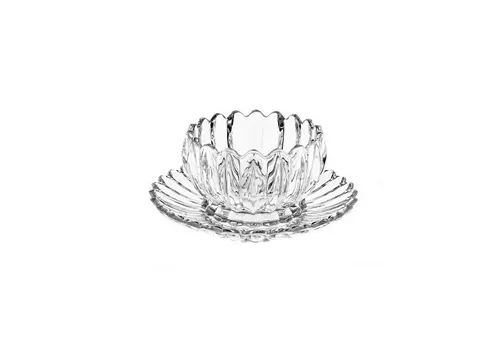 Sunay Dessertschale mit Unterteller - 12-teiliges Lotus Design Set - Elegantes 12-teiliges Glasschalenset im Lotus Design, ideal für stilvolle Desserts und besondere Anlässe.
