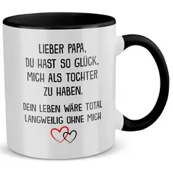 22Feels Tasse Papa Geschenk Vatertag von Tochter Vater Geburtstag Kaffeetasse Mann, Keramik, Made in Germany, Spülmaschinenfest, Zweifarbig schwarz|weiß