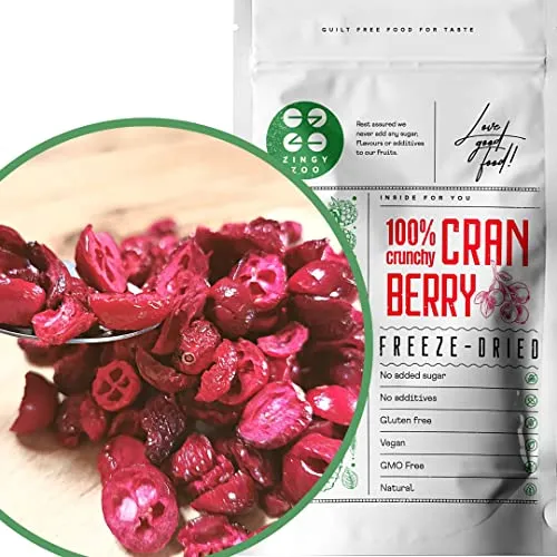 Gefriergetrocknet Preiselbeeren Ohne Zucker | 100% Natürlich Ungezuckert Cranberries Gefriergetrocknete Früchte | Wild Natural Freeze Dried Fruit | Cranberries Gefriergetrocknet | ZingyZoo