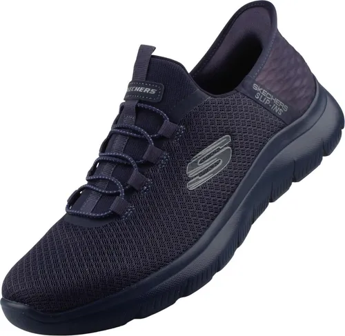 Skechers Summits High Range Slip-On Blau DKNV Größe EU 47,5 - Sneaker mit ultimativen Tragekomfort dank Hands Free Slip-ins™. Einfaches Anziehen ohne Hände, vegan und maschinenwaschbar. Ideal für mühelosen Komfort und zeitlosen Stil!