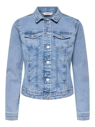ONLY Damen Jeans-Jacke ONLWonder Life 15243147 - Funktionsjacke aus leichtem Denim, ideal für den Übergang zwischen den Jahreszeiten mit praktischen Brusttaschen und modischem Kragen.
