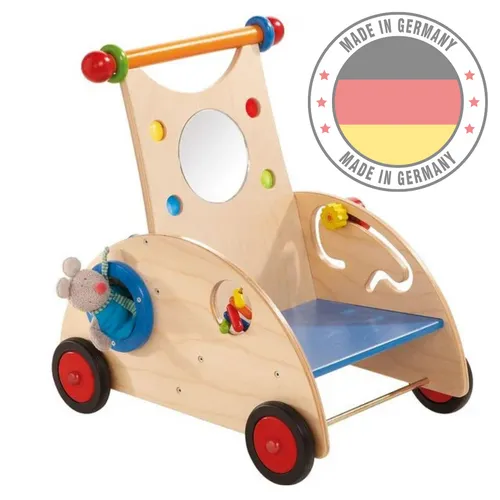 HABA Lauflernwagen Holzspielzeug für Kleinkinder - Hochwertiger Lauflernwagen aus Holz, sicher mit Bremse, ideal für Babys zum sicheren Laufen lernen und Spielen.