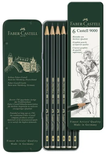 Faber-Castell Bleistift Castell 9000 - 6er Etui - Hochwertige Bleistifte im praktischen Etui, ideal für präzises Zeichnen und Schreiben. Perfekt für Künstler und Schüler.