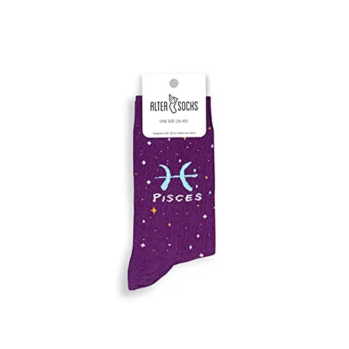 ALTER SOCKS Lustige Socken | Fisch Sternzeichen Geschenk | Sternzeichen Socken Damen & Herren | witzige Strümpfe | Größe 36 – 45 (Fische (Pisces))