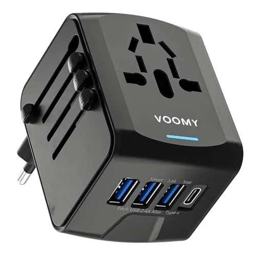 Voomy Travel Y20 - Universeller Reisestecker für 190+ Länder, USB-Anschlüsse und kompakte Bauweise für müheloses Reisen