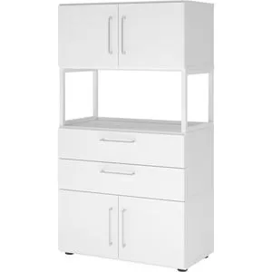 Hammerbacher Kombischrank FW48K7RG, weiß, 2 Schubladen & 4 Drehtüren - Praktischer Aktenschrank mit 4 Ordnerhöhen, verstellbaren Füßen und robustem Design. Ideal für die ordentliche Aufbewahrung von Büromaterialien und Unterlagen.