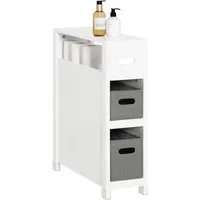 SoBuy Wäscheschrank Weiß, 20x70x60 cm - Badregal mit 2 Stoffkörben und offenem Fach, ideal für Toilettenpapier und Kleinigkeiten, schützt durch Silikonfüße vor Feuchtigkeit und Kratzern.