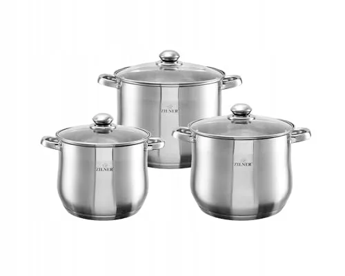 Zilner 6-teiliges Set aus Edelstahl, drei Töpfe, alle Herdarten, Induktion, ideal als Geschenk, modernes Design, Funktionalität Zl-7350 7L/9L/11L Topfset Induktion, Töpfe beschichtet, Kochtopf Set|