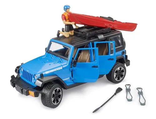 Bruder Jeep Wrangler Rubicon Unlimited - Maßstab 1:16, mit öffnender Motorhaube und Türen, lenkbar und schwimmfähiges Kayak für fantasievolles Spielen