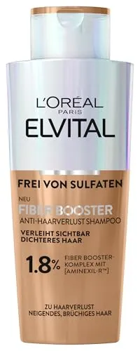 L'Oréal Paris Fiber Booster Anti-Haarverlust-Shampoo, Gegen Haarausfall, mit Aminexil, für dichteres & stärkeres Haar, Stärkt Haarfasern, Weniger Haarbruch, Gegen Haarverlust, Elvital, 200 ml