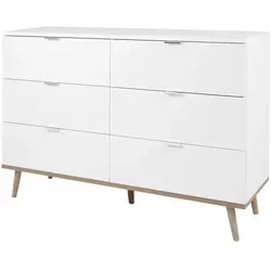 Kommode Gallese, weiß, 6 Schubladen - Moderne Kommode im Skandi-Look mit 6 geräumigen Schubladen für praktischen Stauraum. Maße: B: 120 cm, H: 86,5 cm, T: 40 cm - ideal für jedes Zuhause!