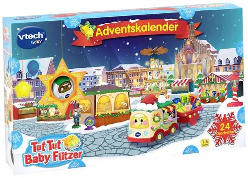 VTech Tut Tut Flitzer Adventskalender - Weihnachtswelt mit 25 Überraschungen, inklusive Tut Tut Baby Weihnachtsflitzer und magischem Sensor für Musik und Geräusche. Ideal für Kinder ab 1 Jahr!