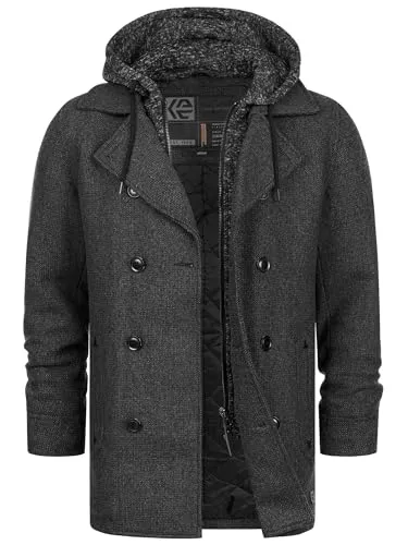 Indicode Herren Cliff Kurzmantel mit Stehkragen, Wollmantel in Schwarz-Mix, Größe M - Stylischer Herrenmantel mit Stehkragen, mittlerem Futter und praktischen Taschen. Ideal für kühle Tage, überzeugt durch angenehmen Tragekomfort und hochwertige Verarbeitung.