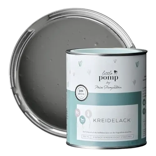 MissPompadour Kreidefarbe für Möbel Grau & Achtsam 750ml - Holzfarbe, Holzlack matt innen - Möbellack, Möbelfarbe ohne Schleifen - Kreidefarbe für Holz, Metall, Kunststoff - LittlePomp