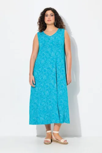 Ulla Popken Maxikleid Maxikleid gemustert A-Linie V-Ausschnitt ärmellos